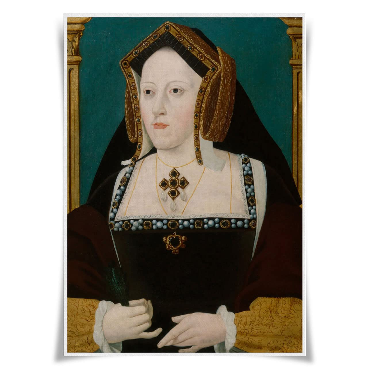 Nice Captain Portrait of 99 Great Kings, Queens and Rulers of the World Poster Fabric Material Print Fine Art Decor (Catherine of Aragon)