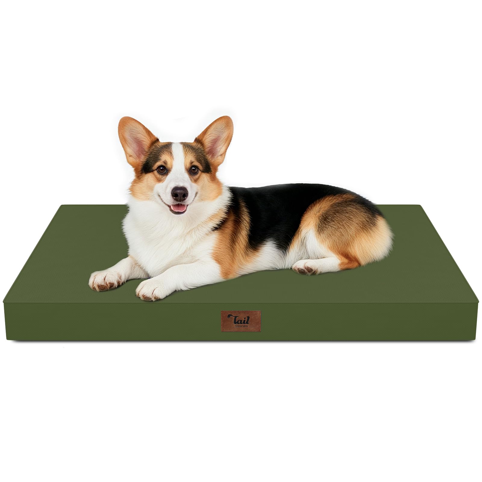 Outdoor Orthopedic Dog Bed, Waterproof Dog Bed for Large Dogs 36x27 Inch, Egg Crate Foam Pet Mat with Washable Removable Oxford Cooling Cover, Amy Green