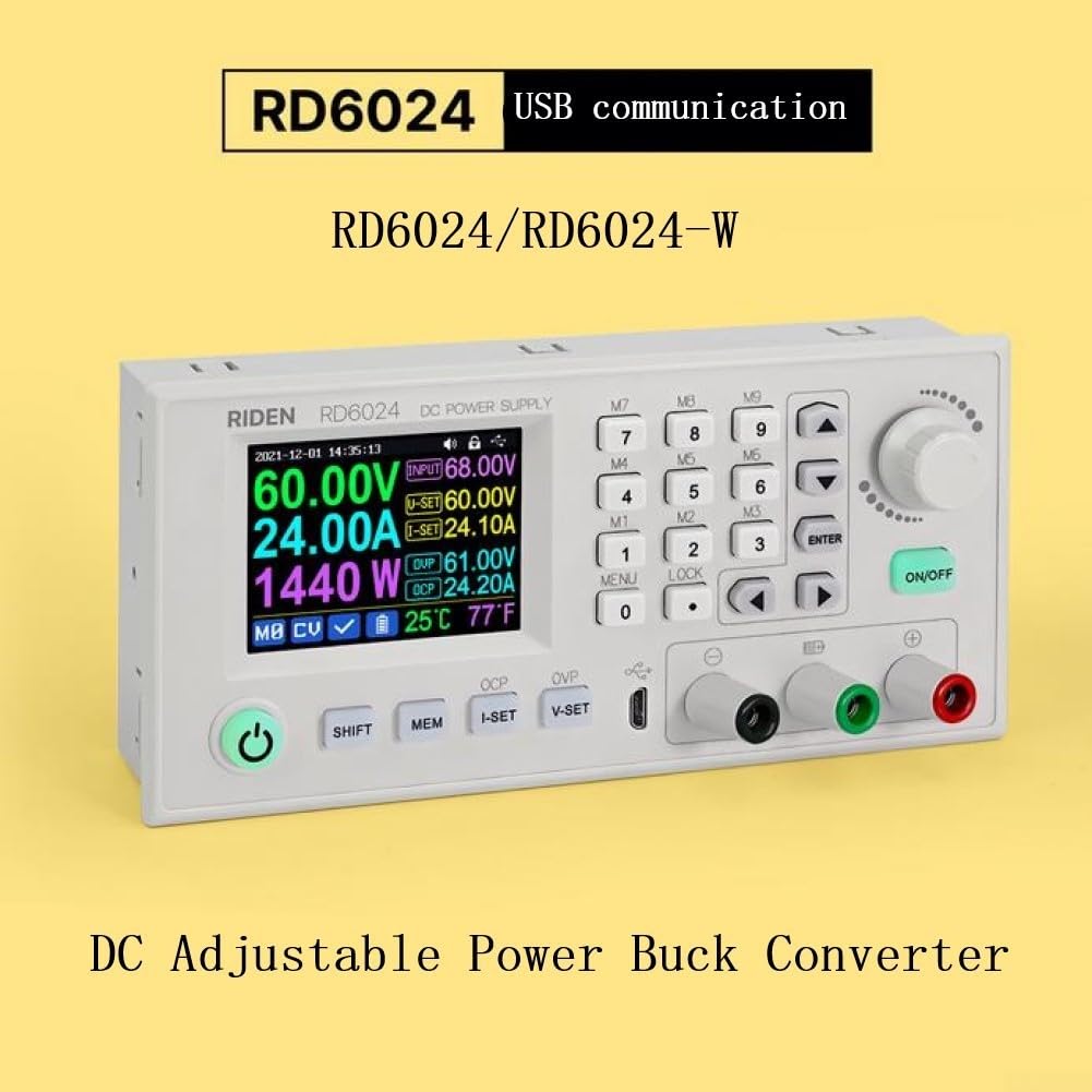 Convertidor de corriente ajustable de 60 V 24 A CC RD6024 RD6024W con interfaz USB y teclado numérico completo, soporta control de software de PC y actualización de firmware (RD6024)
