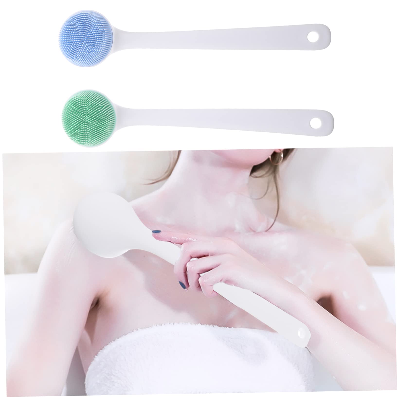 PLAFOPE Spazzola da Bagno in Silicone 2 Pezzi Manico per Pulizia Confortevole e Massaggio della Pelle Blu