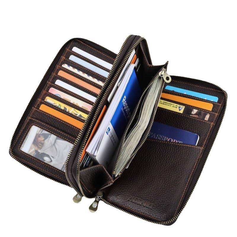 Cartera de piel auténtica vintage con bloqueo RFID y múltiples bolsillos para viaje 5
