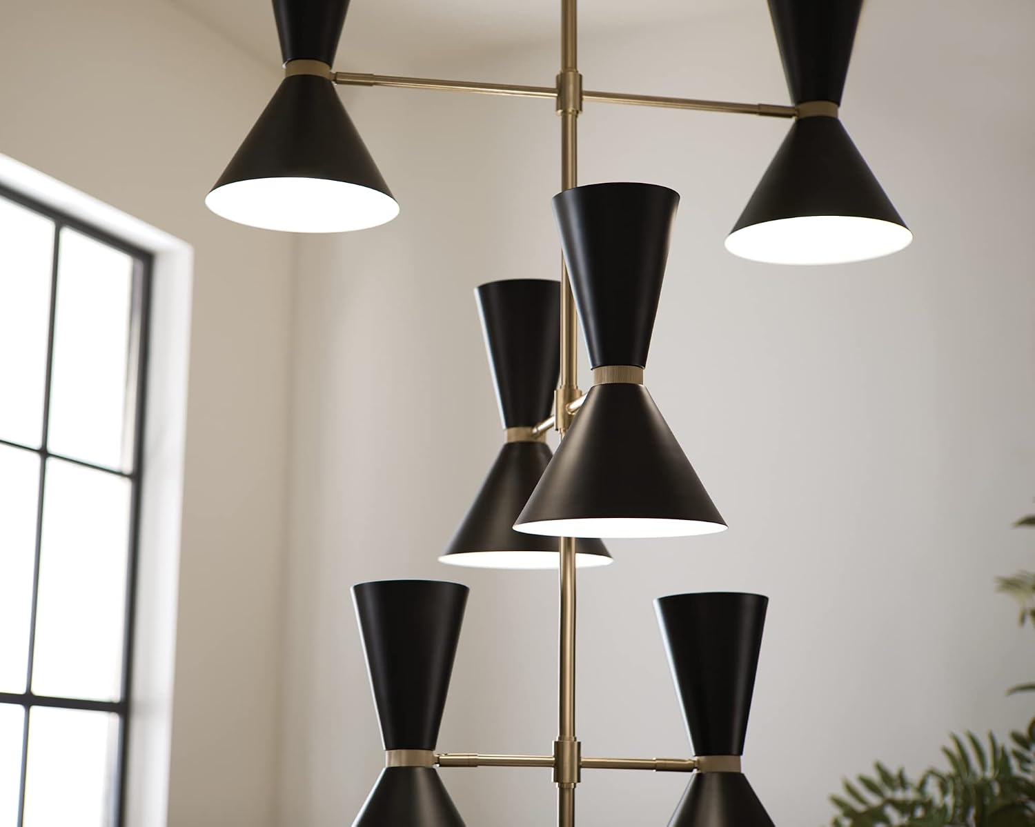 KICHLER Phix 12-Light Foyer Chandelier, Modern Light in Champagne Bronze with Black, for Large Foyer, High Ceiling Dining Room, Vaulted Ceiling Family Room, (50" x 22.5" x 32.75"), 52568CPZBK