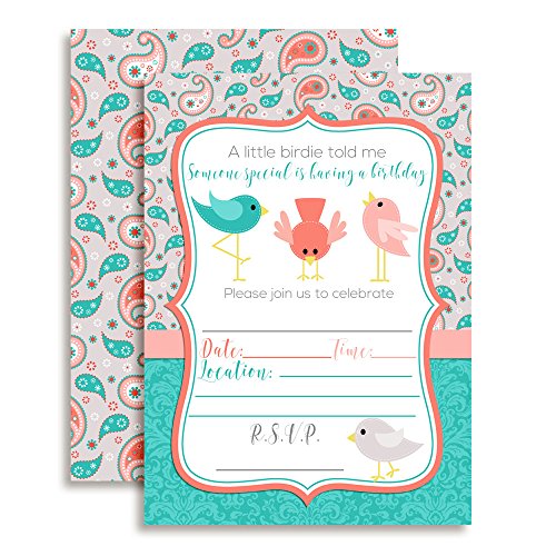 Cartes d'invitation pour fête d'anniversaire thème oiseau 12,7 x 17,8 cm