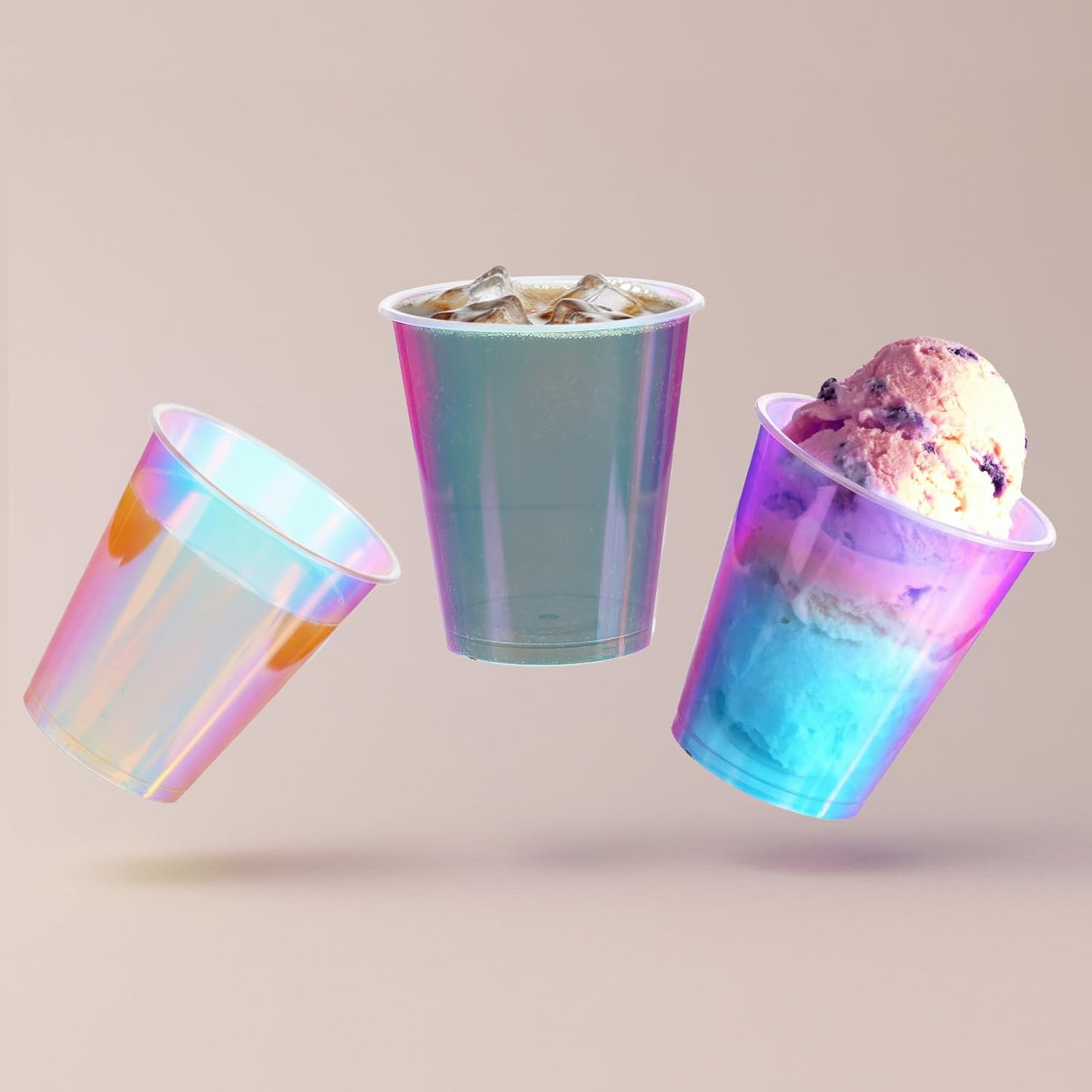 50PCS Iridescent Plastic Cups 12oz Disposable Holographic Shiny Bachelorette Party Cup Glitter Rainbow Drinking Beverage Tumblers for Birthday Wedding Disco Party Decorations Drinkware Supplies - Image 7