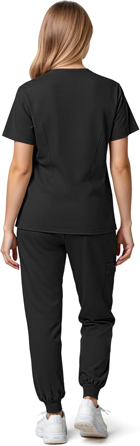 Scrubs for Women Set - V-Neck Top & Stretchy Jogger Pants with 8 Pocket, Medical Workwear for Nurses - Image 2