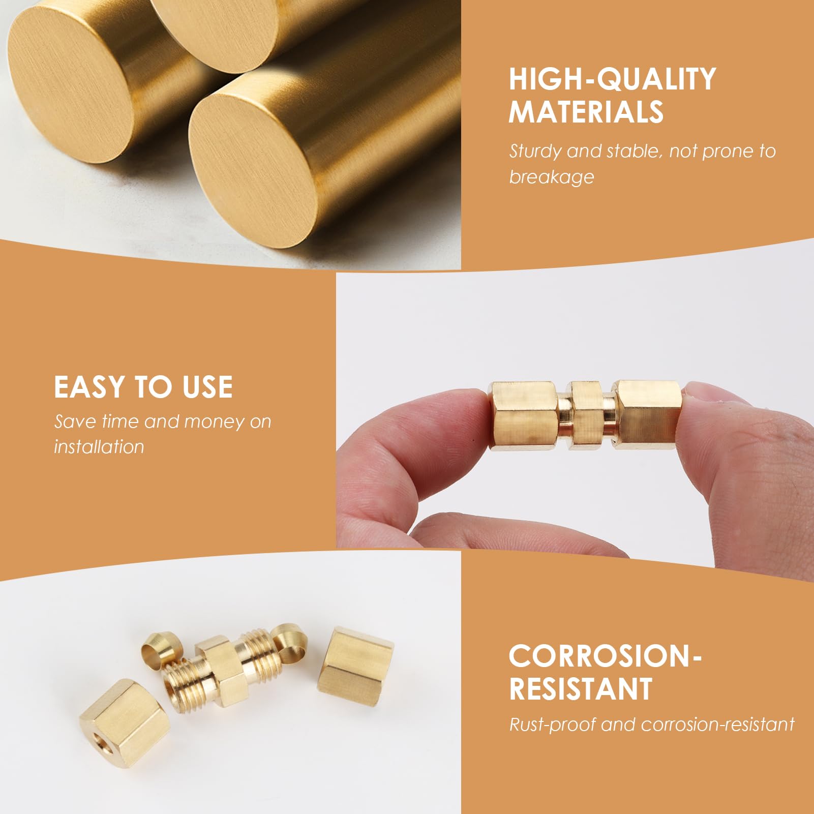 Connettore Linea Freno 4,75 mm, 3/16" Set da 10 Adattatori per Tubo Freno, Raccordo Freno in Rame Nichelato per Riparazione Linea Freno Veicolo, Kit di Raccordi per Tubi Freno Universale