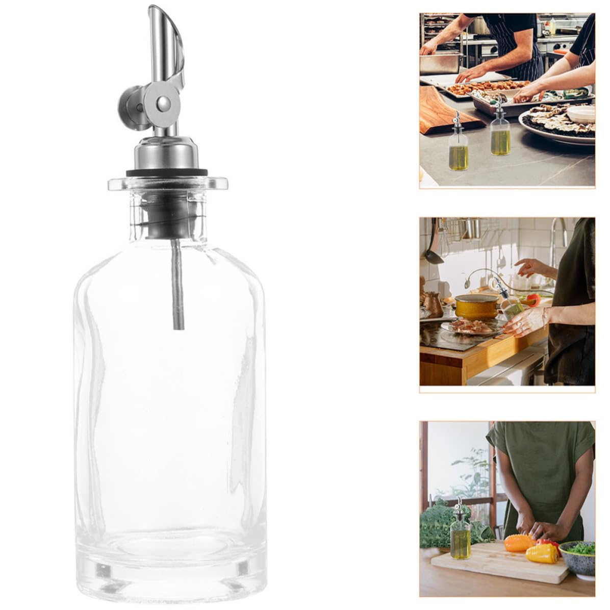SHINEOFI Botellas Dispensadoras Antifugas de Aceite y Vinagre de Vidrio y Acero Inoxidable 500ml Apertura Automática 2 Piezas para Cocina y Aderezo