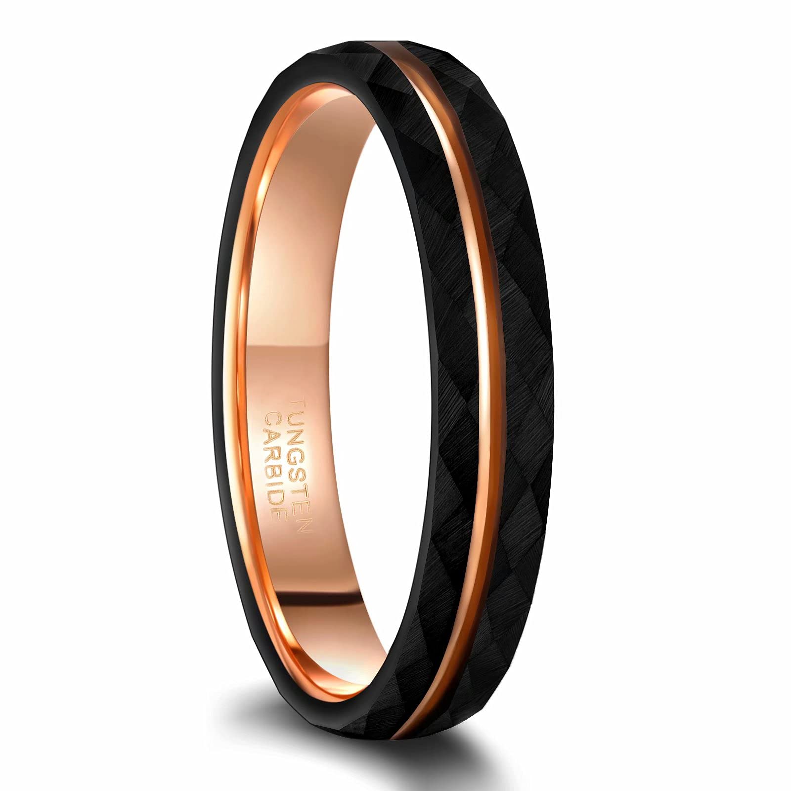 4mm 6mm 8mm Black Tungsten Rings for Men Women 24K Rose Gold Line Faceted Wedding Bands Ring Brushed Matte Finished Comfort Fit Size 5-14-image-6