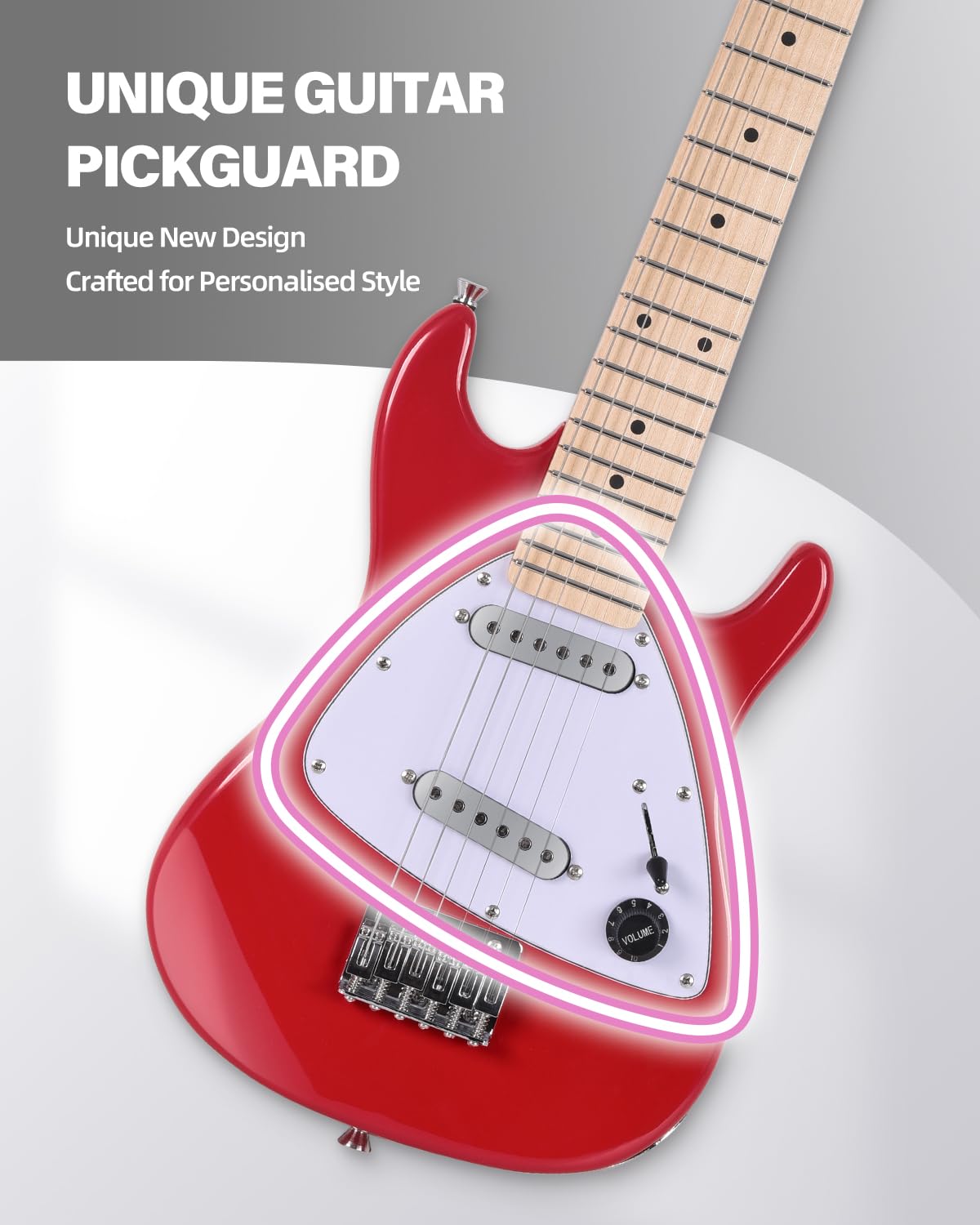 Winzz 30-Zoll-E-Gitarren-Einsteiger-Set für Kinder, Junior-E-Gitarre im Mini-Format (1/4 Größe) für Kinder, Komplettset für Einsteiger mit Verstärker, Glänzende Rote Farbe