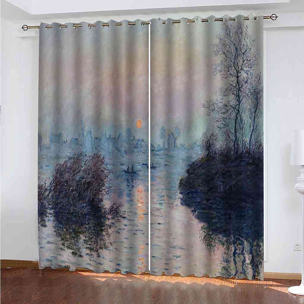 Rideau isolant phonique haut de gamme paysage rural salon 140x160