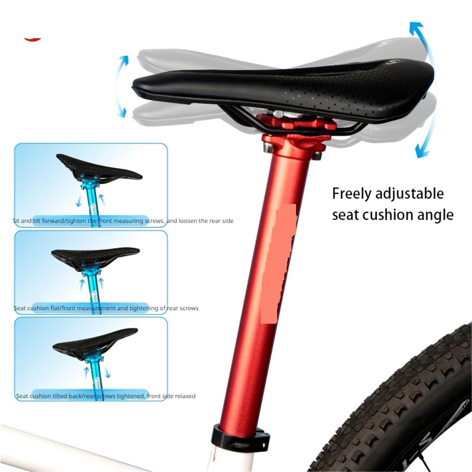 Tija Telescopica MTB Tubo de sillín de bicicleta, bicicleta de montaña de carretera, aleación de aluminio, tija de sillín de bicicleta de doble clavo extendida, piezas de bicicleta(Black 31.6x280mm)