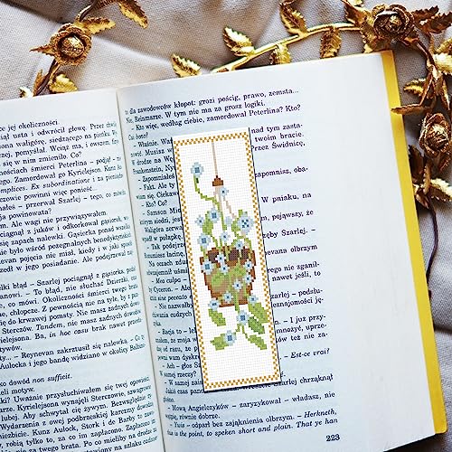 Image of FREEBLOSS 6 Set Cross Stitch Bookmark Kit Flowers Patterns Stamped Cross Stitch Kit with Instruction Embroidery Kit for Adults Beginners Reading Gift 8''x2.4''