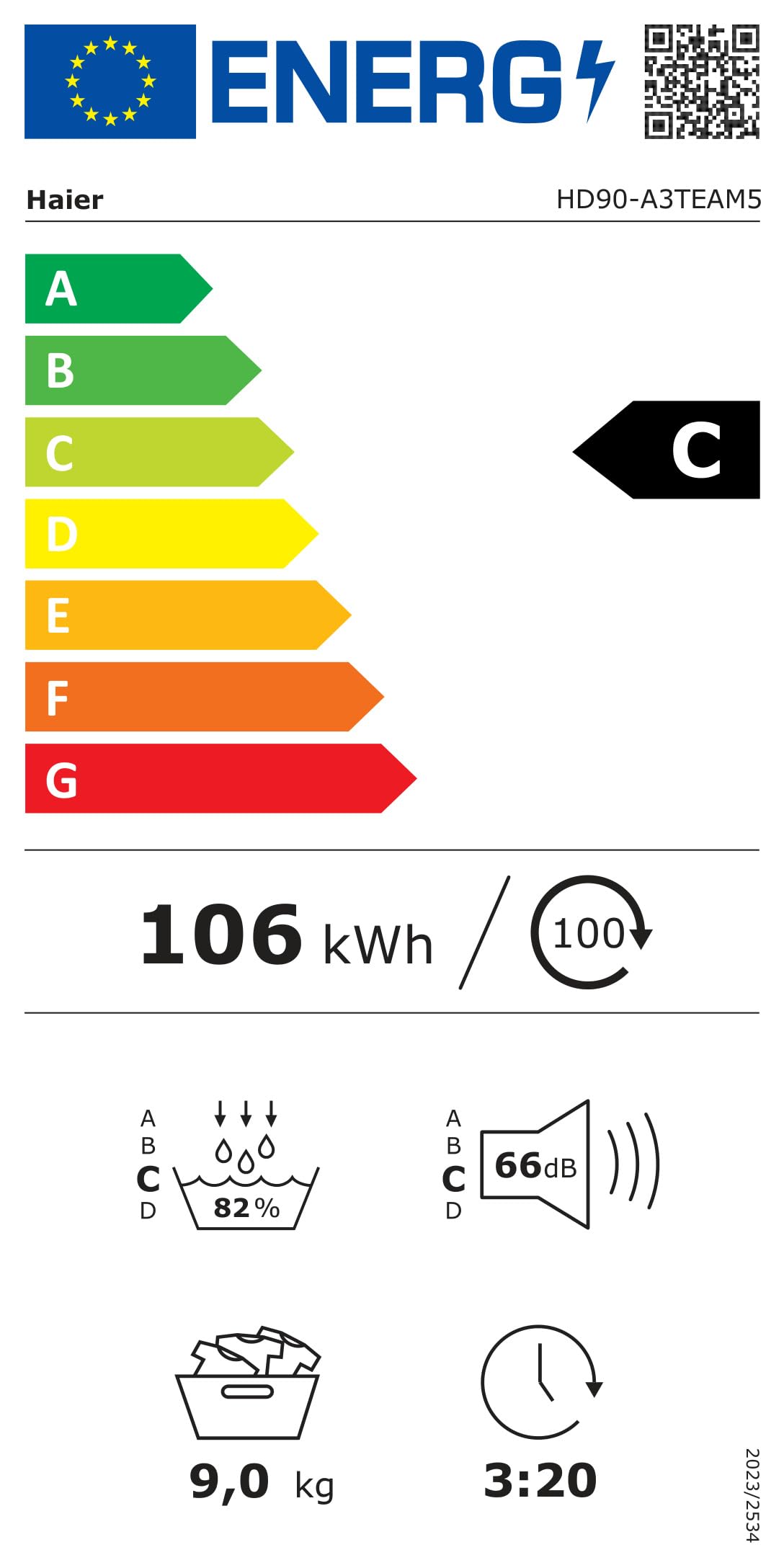 Haier Wärmepumpentrockner 9kg I-PRO Serie 5 HD90-A3TEAM5 | Smart Home: Wi-Fi & hOn App, Inverter-Motor, 3 Trockenstufen wählbar, Edelstahltrommel, I-Refresh Dampfprogramm
