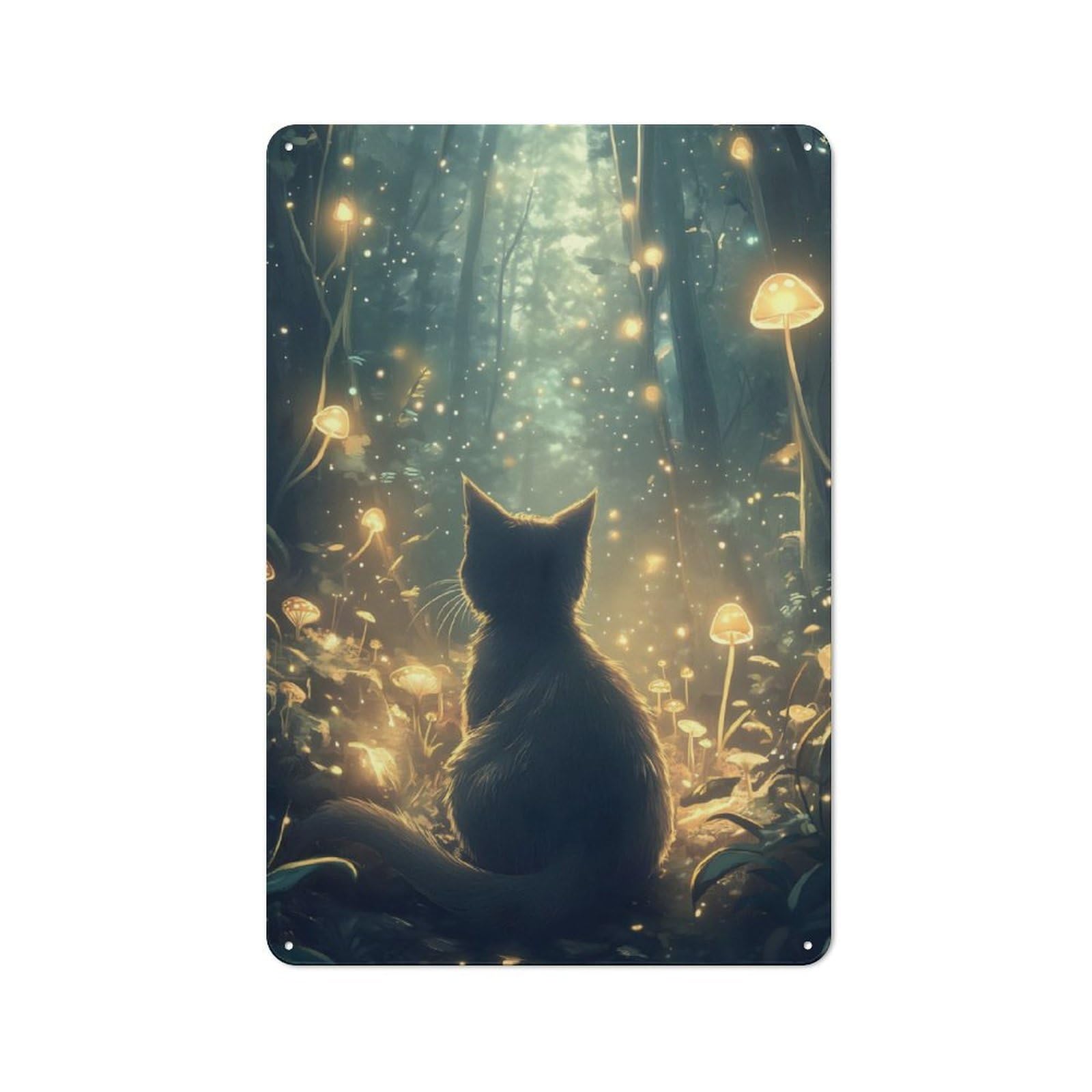 Junmoney Cat In Enchanted Forest Tin Sign 30X20cm For Café Or Home Bar, Rustic Wall Decor, For Garage, Workshop And Man Cave Decoration