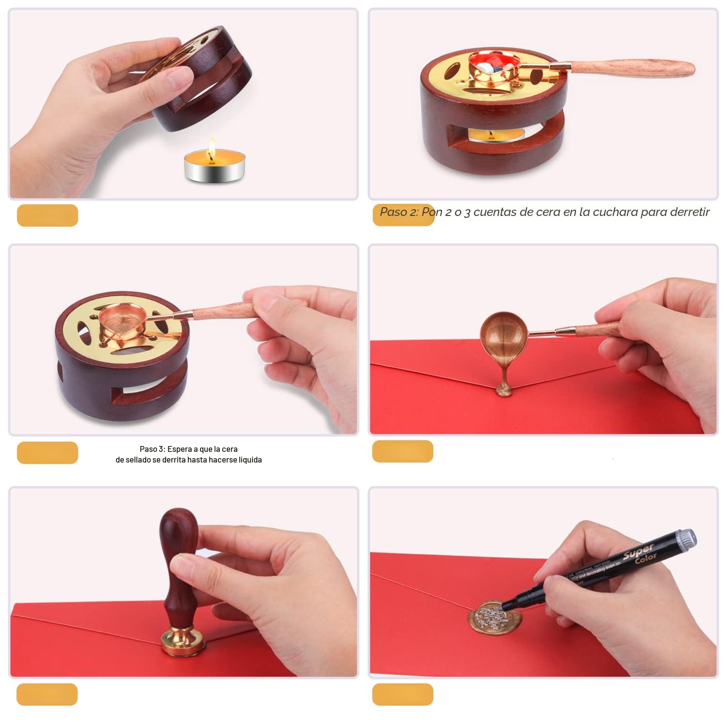 Aottom Kit de Sello de Cera, 650 Piezas Con 2 Sellos y Cuchara de Fundir, Para Invitaciones de Boda, Tarjetas, Navidad, Sobres, Papel de Regalo - 24 Colores