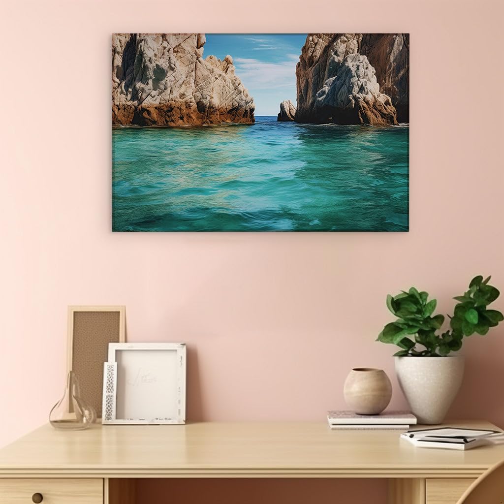 Canvas for Living room. Whispers of Serenity Between the Giants of the Sea, 27 x 18 inch Canvas Wall Art - Modern Home Decor