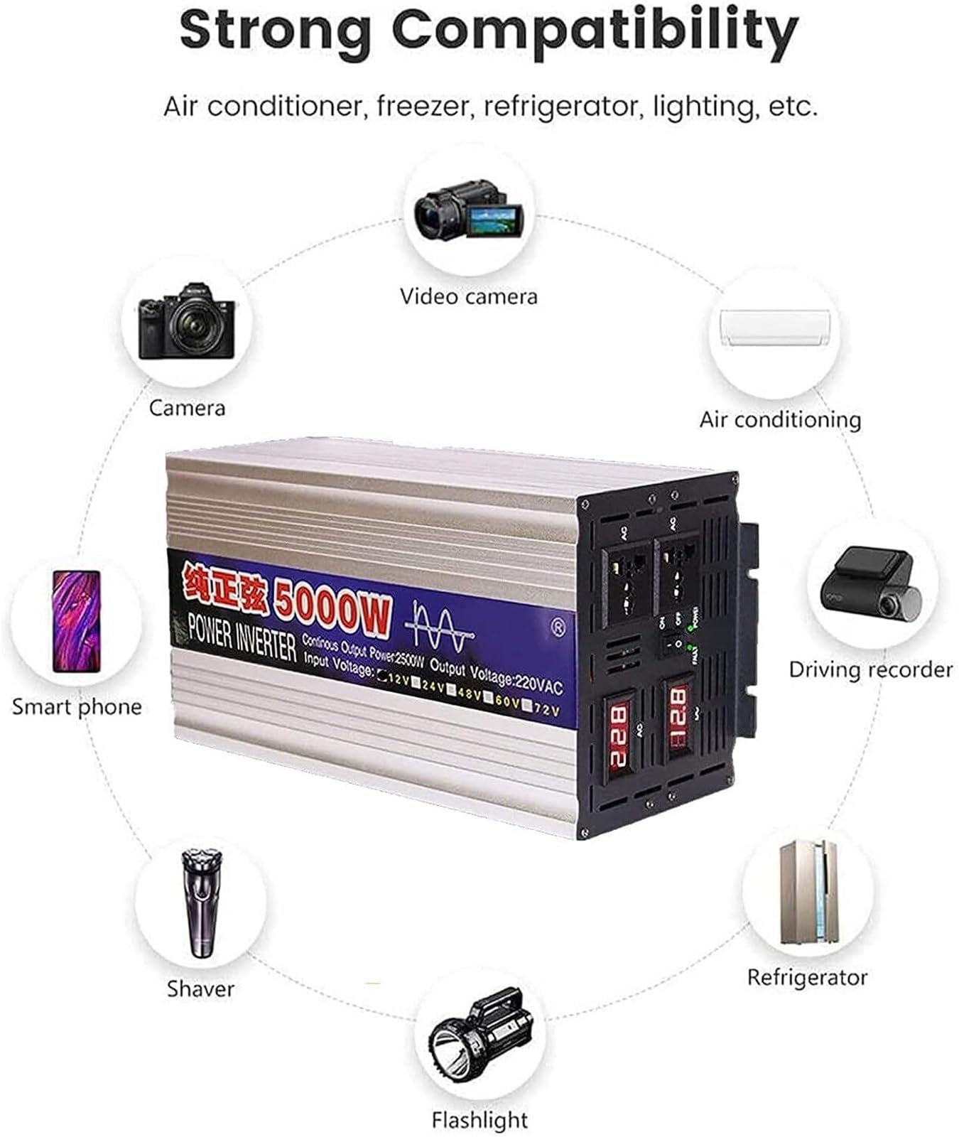 Inversor de Onda sinusoidal Pura 1000W 1600W 2000W 3000W 4000W 5000W 6000W 8000W 12V 24V 48V 60V 72V a 110V/220V/230V Transformador Corriente, Onda Inversor de Corriente camion(8000W,72Vto220V)