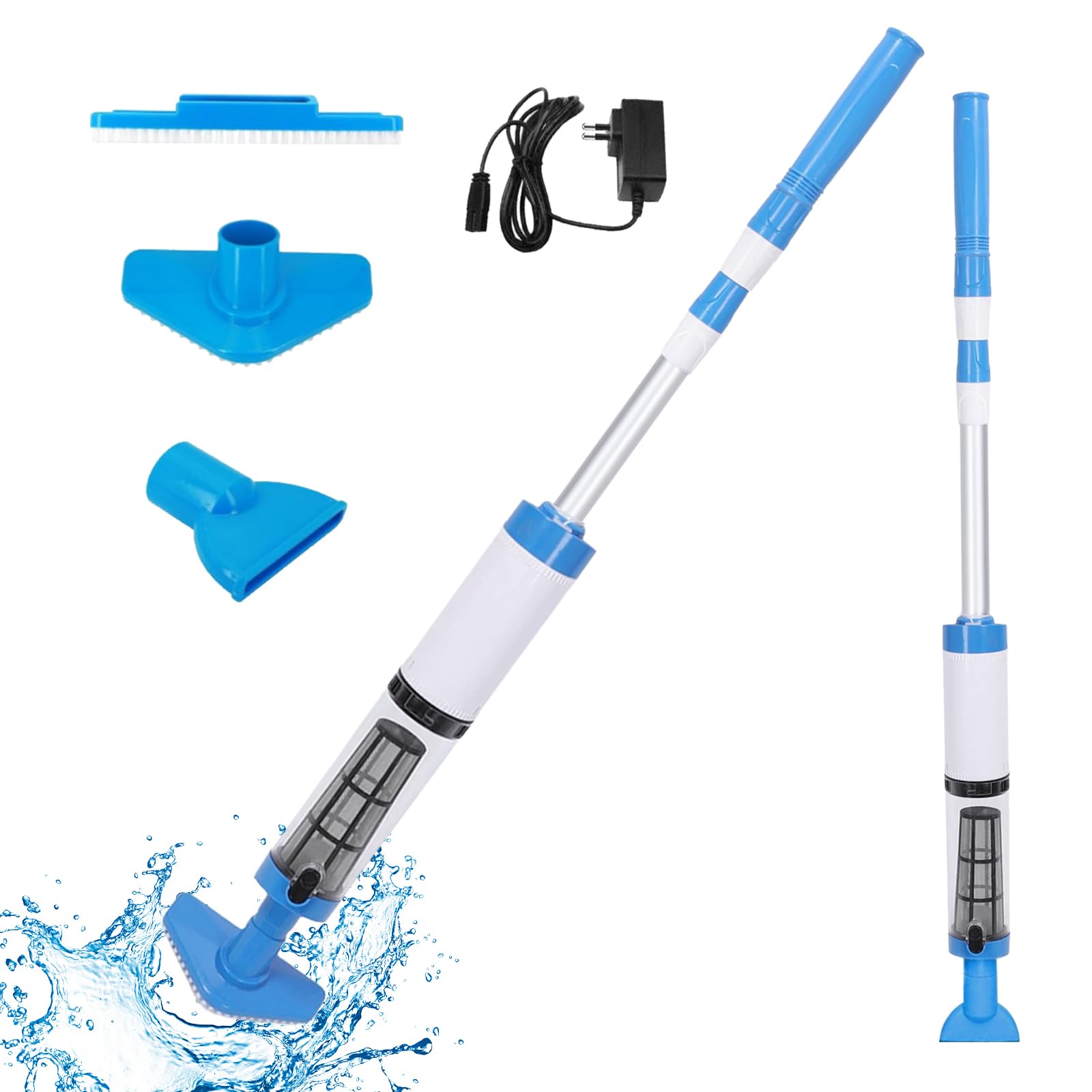 Aspirador de Piscina a Bateria, 3 en 1 Aspirador de Piscina Manual Portátil con Mango Telescópico, Limpiafondos Eléctrico de Piscina para SPA, Jacuzzi, Piscina Pequeñas