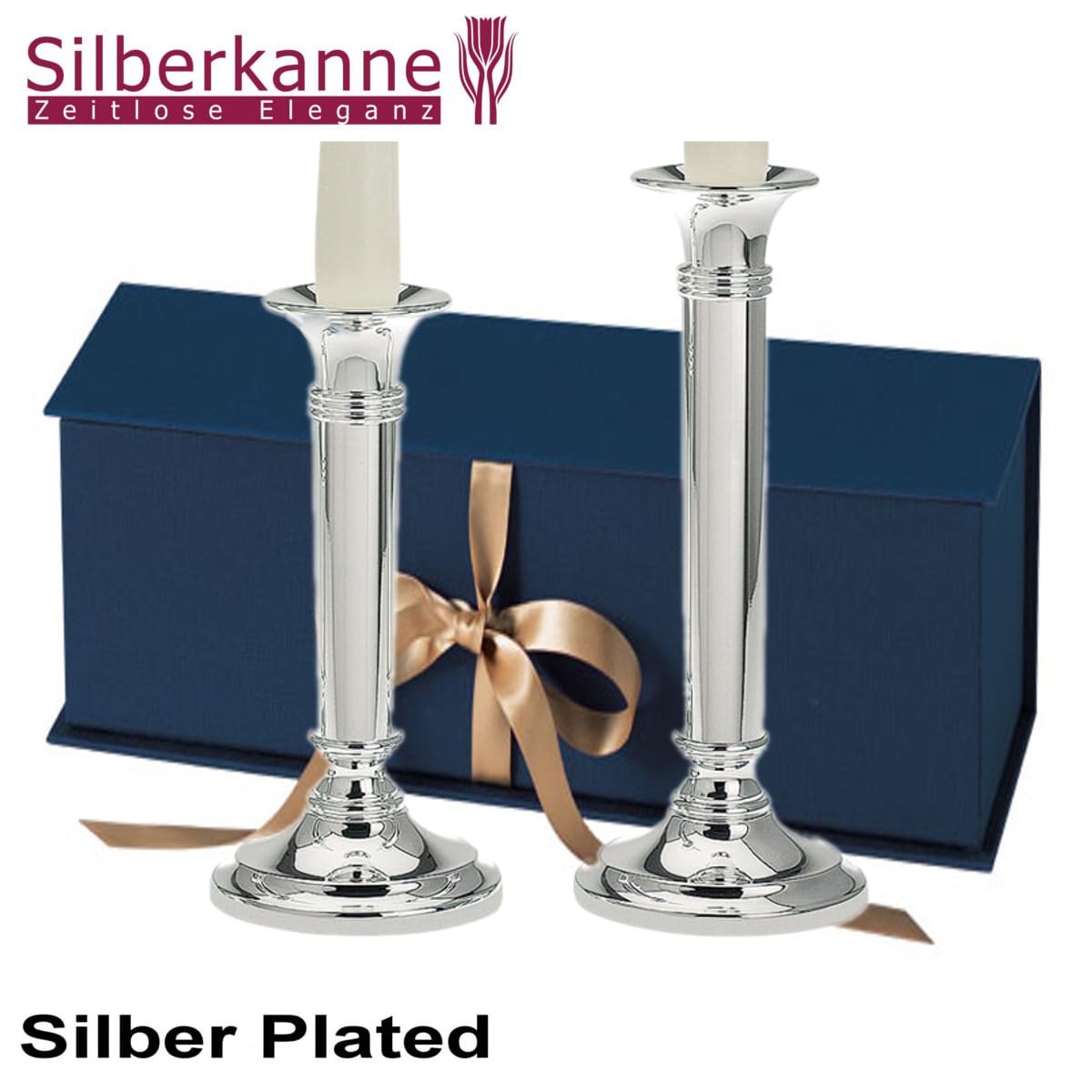 Kerzenleuchter Sylt 2er Set (H 23 cm & 18 cm) Silber Plated Versilbert Elegante Tischdeko Inkl. Geschenkbox