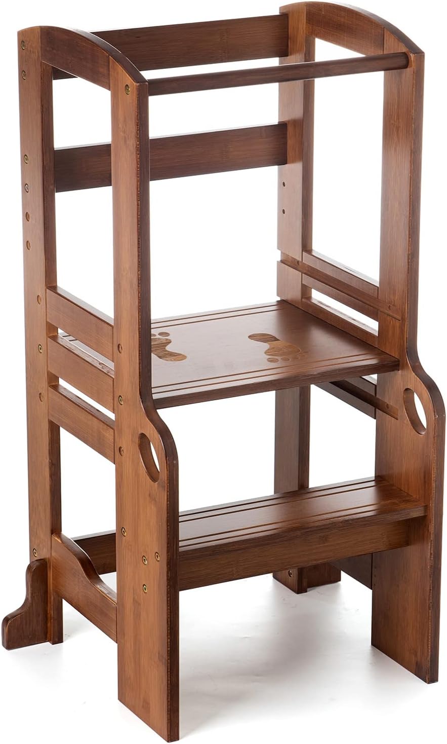 UNICOO Bamboo Height Adjustable Kids Kitchen Step Stool, Kids Learning Stool, Toddlers Stool, Toddler Standing Tower, Safe Step Stool for 1-5 Years Old Kids, Counter Step (M2.5-Antique Oak)