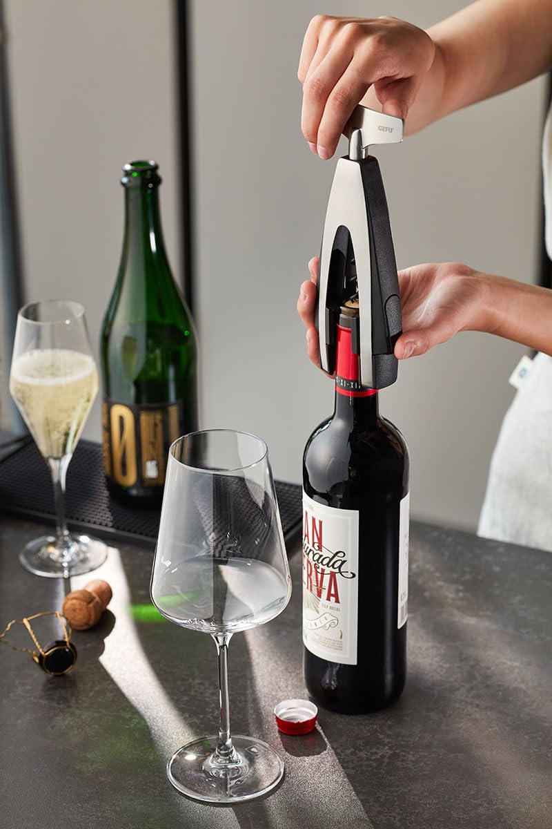 GEFU Korkenzieher VINOSO | Profi-Flaschenöffner mit Kapselschneider | Selbstzieher-Effekt, Antihaft-Spindel, ergonomischer Griff für Wein & Prosecco