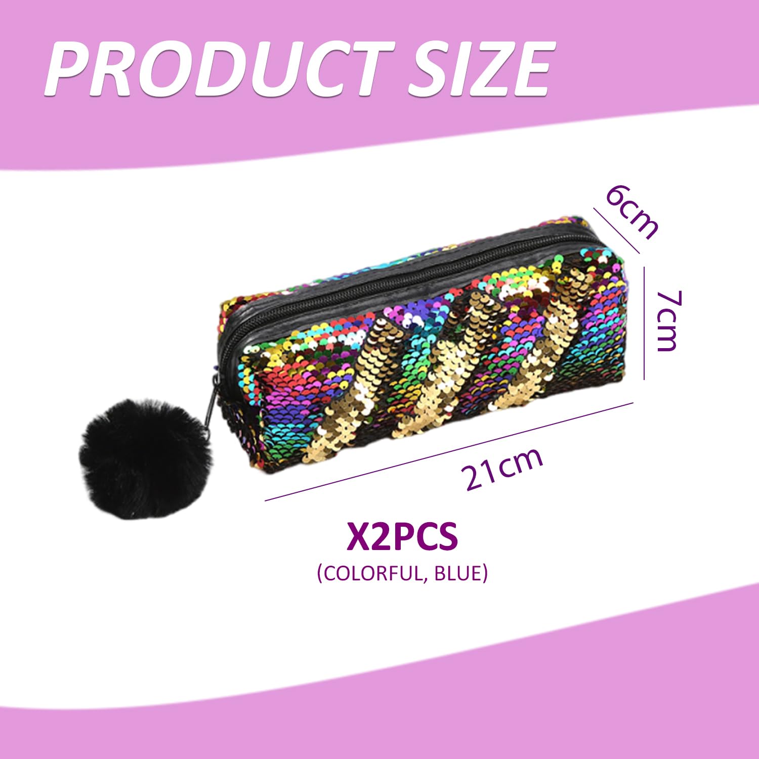 CYNOSURETECH 2 Pieces Fur Ball Sequin Pencil Case, Shiny Pencil Case, Creative Design Pencil Case, Girl’S Pencil Case - Image 2