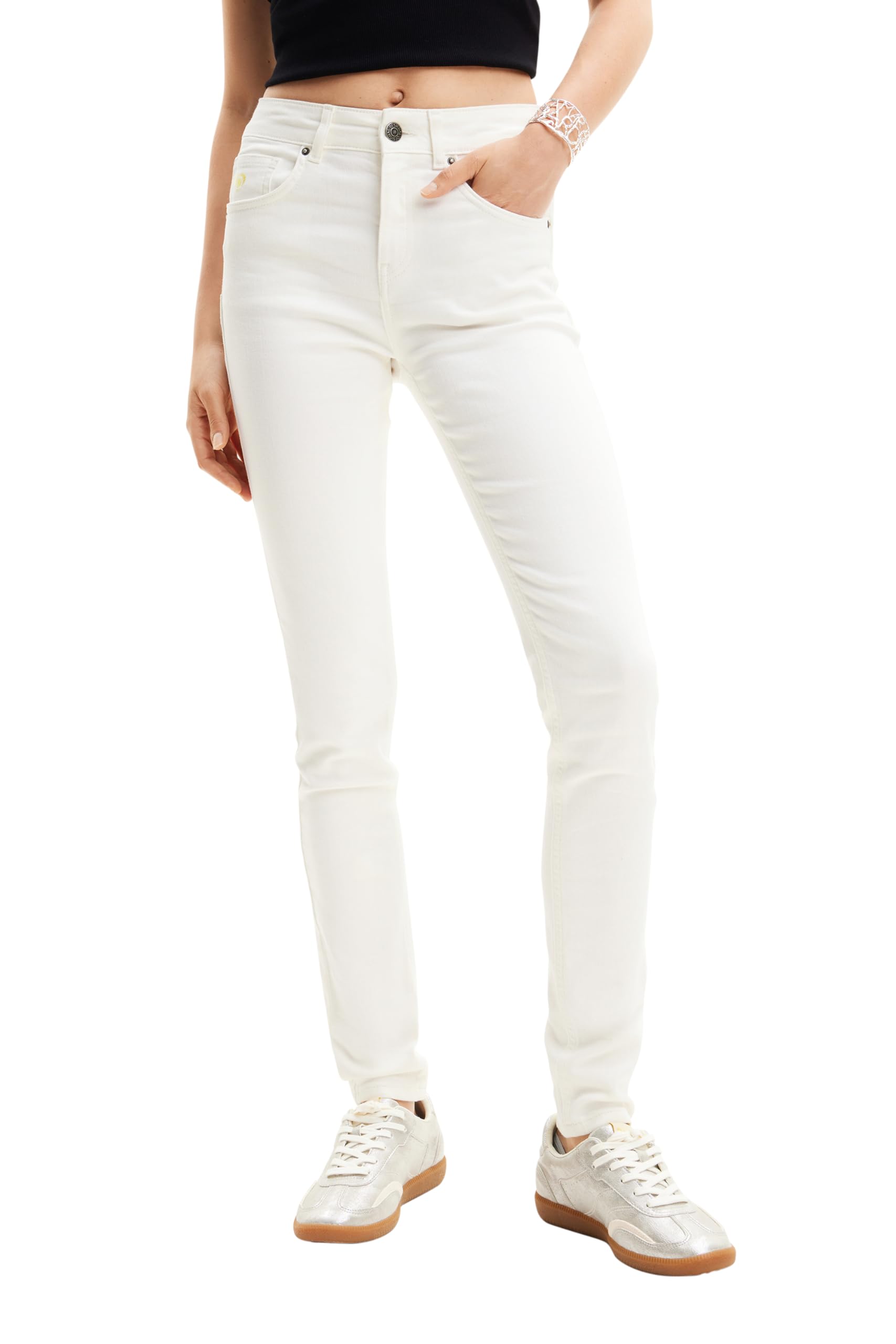 Desigual Damen Weiß Jeans Slim Fit Push-Up, Baumwolle, 38