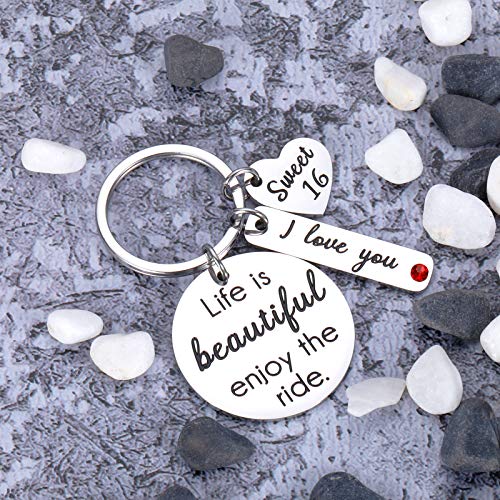 Sweet 16 Keychain Gifts For Girls Daughter Son From Dad Mum Life Is Beautiful Enjoy The Ride 16Th Birthday Gift For Teens Boys Jesus Baptism Keyring For Niece Nephew Grandson Granddaughter Present #TOP6