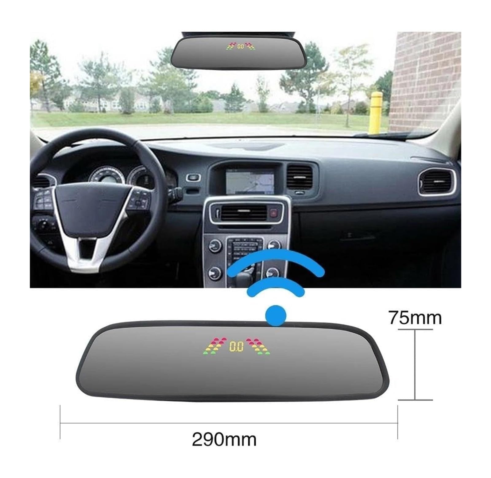 Rétroviseur Radar Recul pour Voiture avec Capteur Stationnement Détecteur Étanche Système De Radar De Recul(Grey)