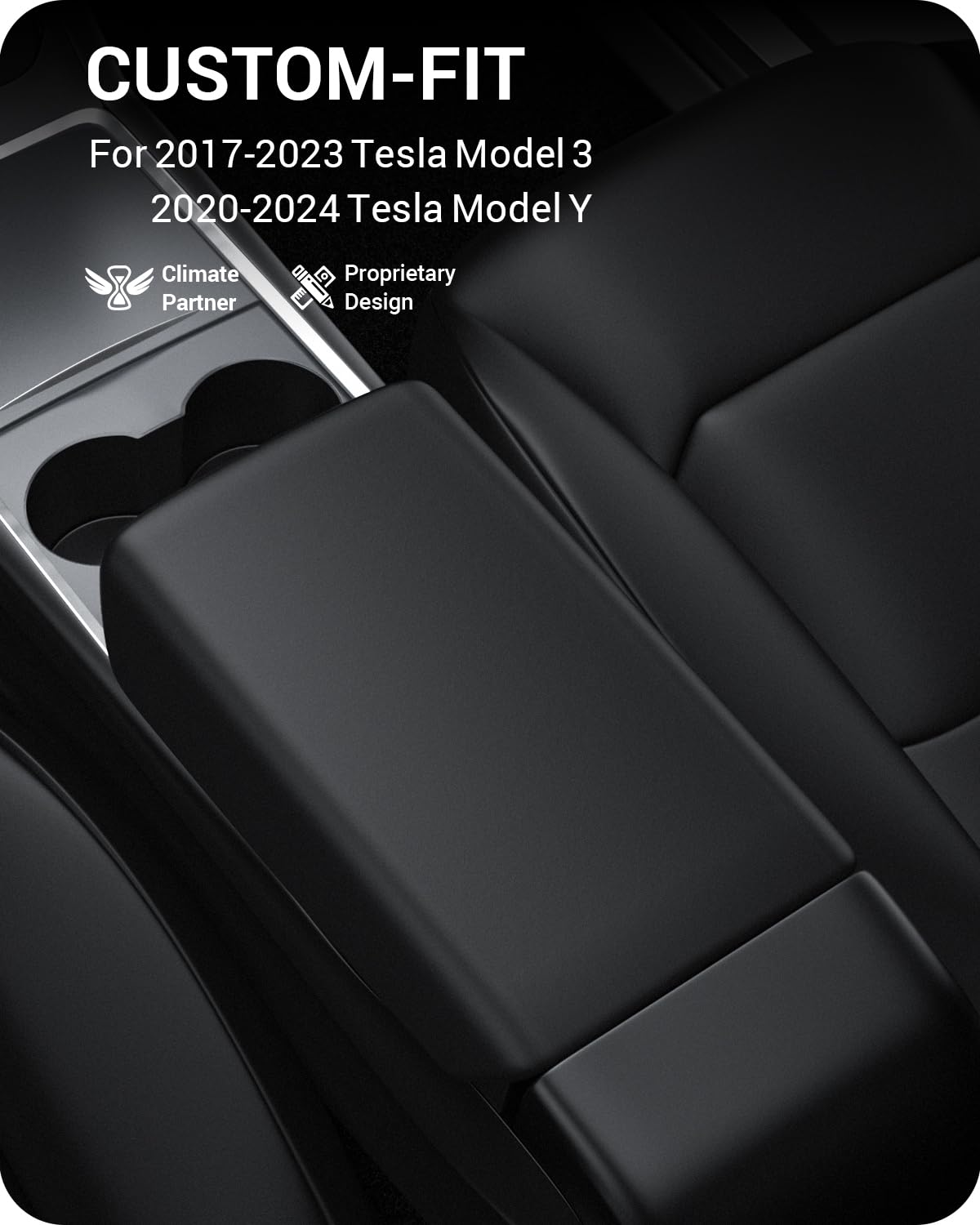 BASENOR Tesla 2020-2024 Model Y 2017-2023 Model 3 Copertura console centrale Copertura bracciolo in TPU Protezione antiscivolo Bracciolo Accessori interni Tesla Nero
