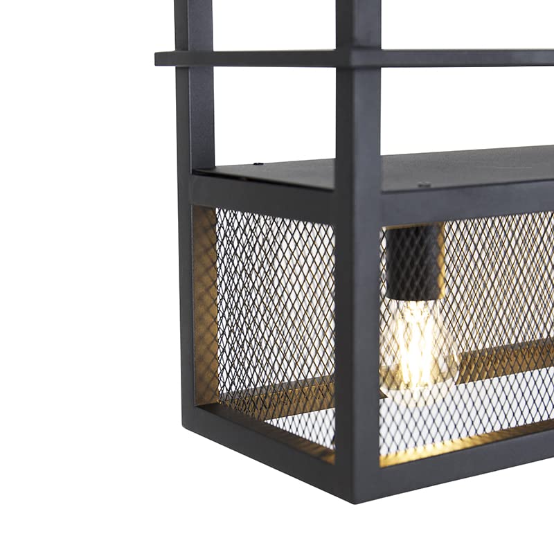 Qazqa cage rack - Lampada a sospensione tavolo soggiorno Industriale - 4 luce - L 100 cm - Nero - Industriale - Soggiorno I Camera da letto I Sala da Pranzo I Cucina