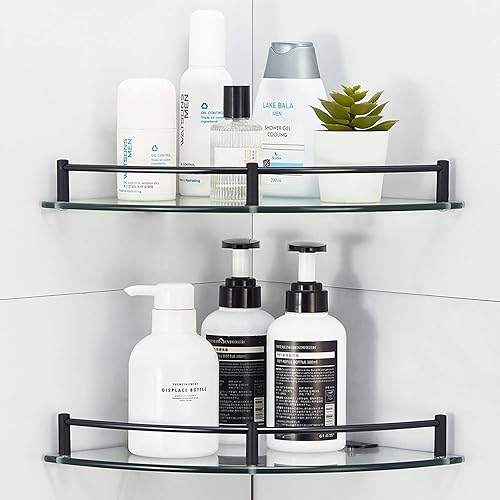 Miniatura 2 de Organizador de ducha esquinero para baño, estantes de baño de vidrio templado de 9.5 pulgadas montados en la pared, organizador de ducha