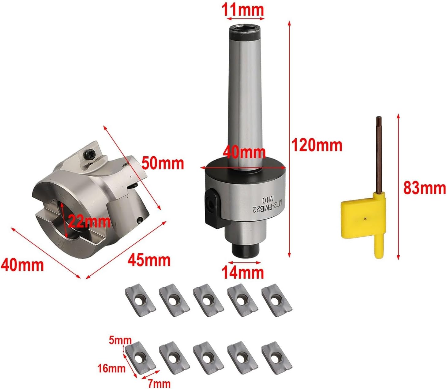 400R 50Mm Face End Mill Cutter MT2 For M10 Shank With 4 Flutes And 10Pcs APMT1604 Carbide Inserts, Industrial Cutting Tool, CNC Tool Holder For Semi-Finishing And Finishing