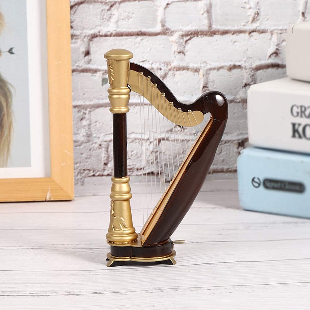 Mini Modèle De Harpe, 16 Cm, Modèle De Harpe En Bois Fait à la Main, Ornement, Instrument De Musique, Décoration Miniature, Figurine De Harpe Rétro Pour la Décoration de la Maison Et du Bureau
