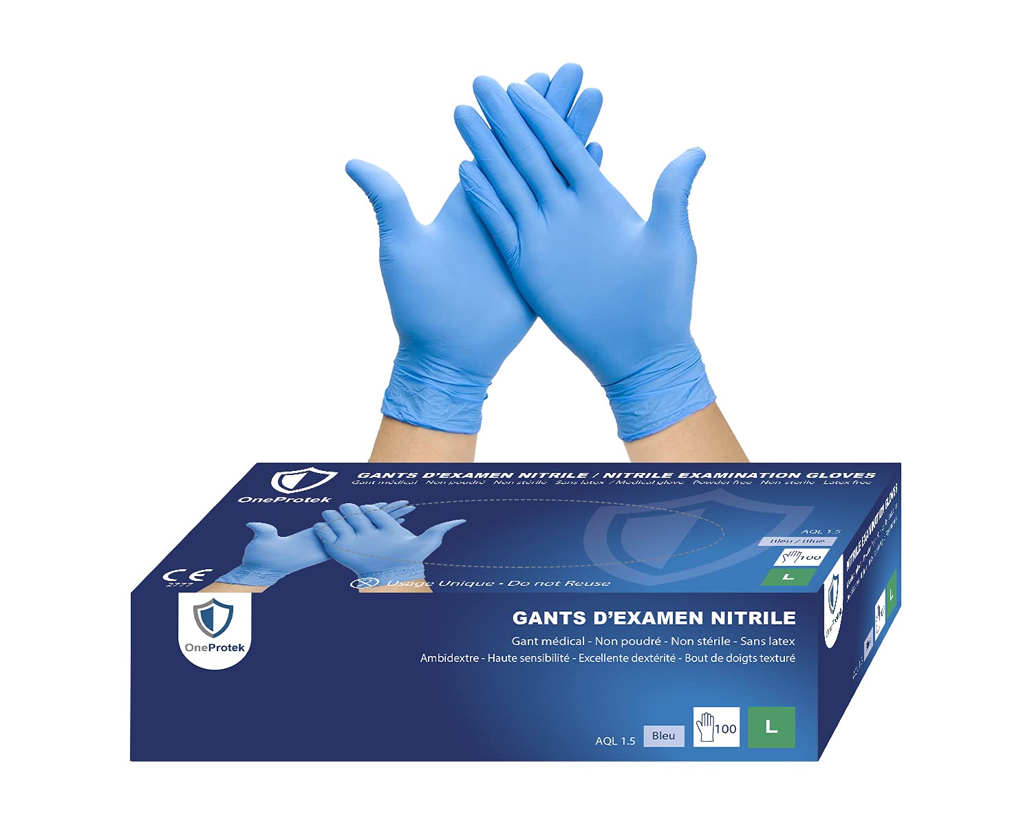 100 PCS/Caja Guantes nitrilo desechables - Talla L - Azul - Sin látex sin polvo - Resistentes y multiusos - Disponible en caja de 1, 2, 4, 10