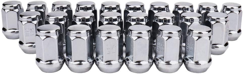 24-Piece Set Of Tall Chrome Bulge Acorn Lug Nuts - 1/2"-20 Thread, 1.9" Long, 3/4" Hex