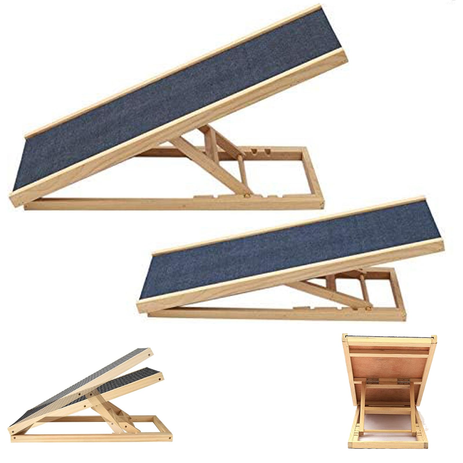 Dog Ramps for Cars Pet Ramp, 2 Adjustable Height from 30cm to 40cm Portable Wooden Pet Ramp with Non-slip Carpet Safety Multipurpose Car Ramps for Bed, Travel, Cars, Sofa, 70x35x30/40cm(LxWxH), Black