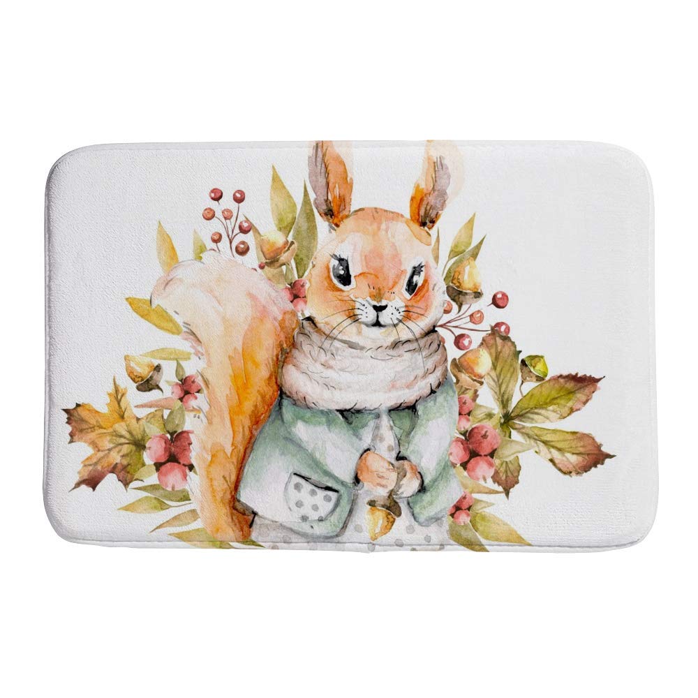 Tapis de bain antidérapant aquarelle écureuil doux pour petit espace