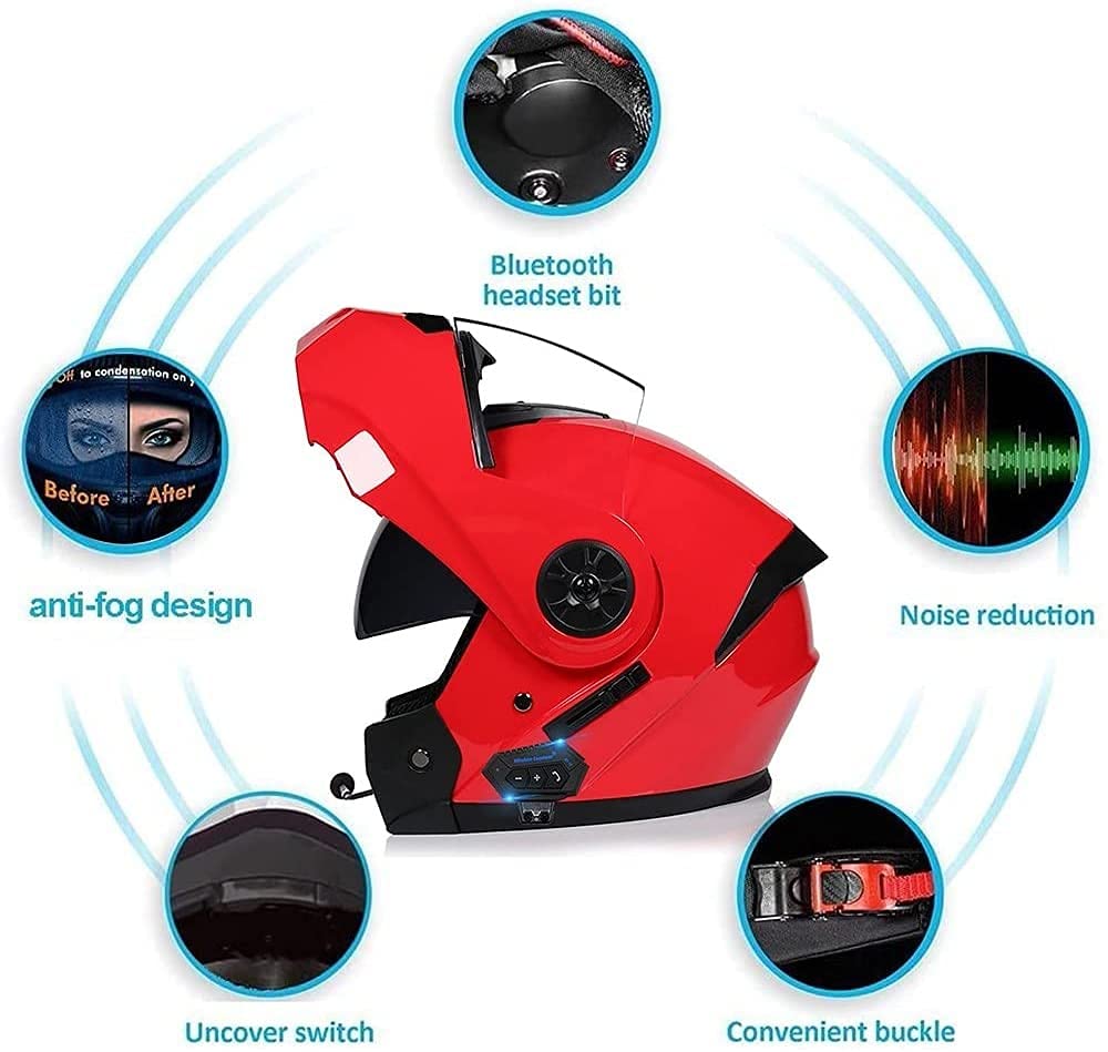 Motorfiets Bluetooth-Helm,Geïntegreerde Modulaire Flip-Up Full-Face Motorhelm,Dubbel Vizier Modulaire Bluetooth-Helm,ECE-Goedgekeurde Helmen Met