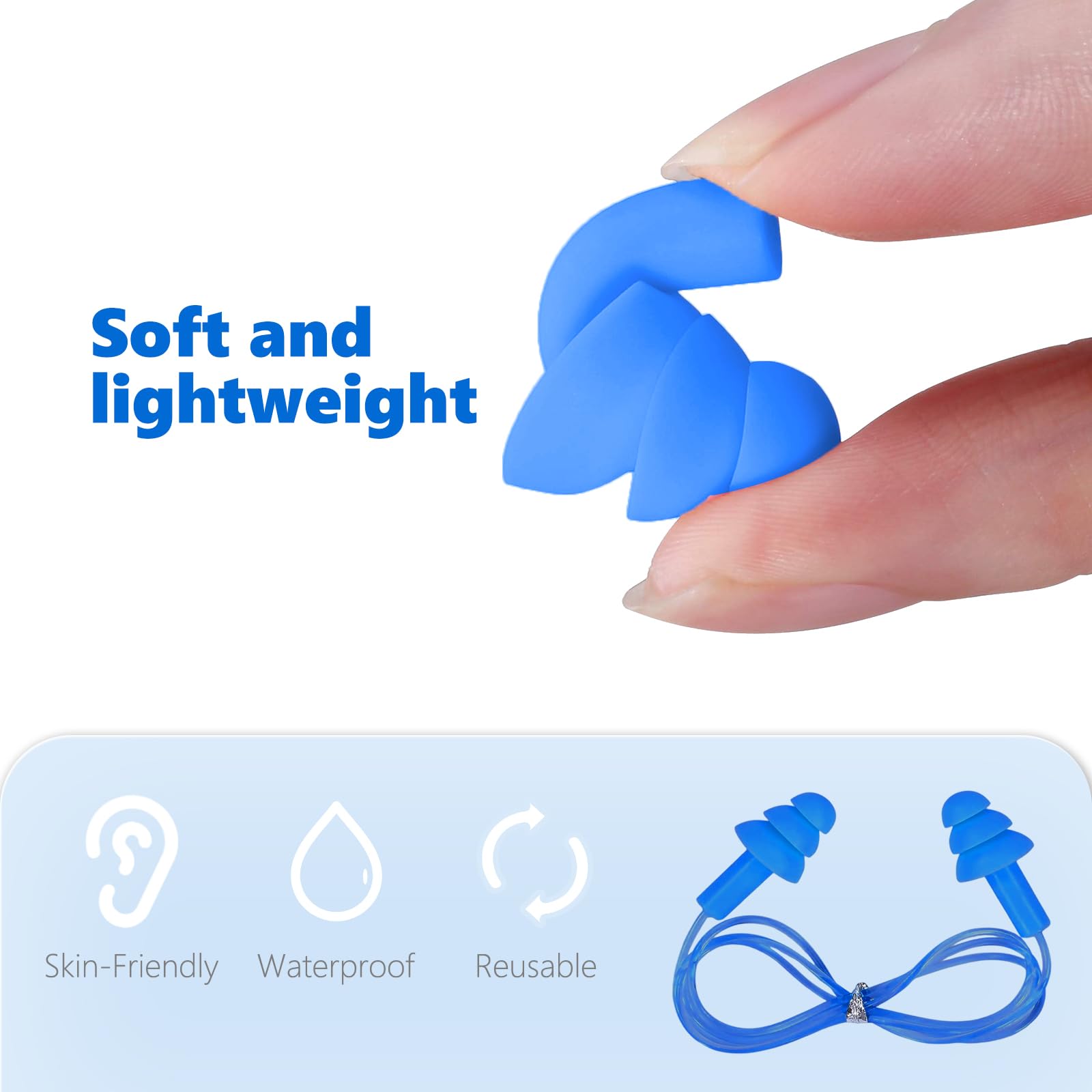 6 Pares Tapones para Oídos de Silicona, Reutilizables Tapones de Reducir Ruidos, Impermeables,Tapones Para Los Oídos De Natación Para Estudiar Y Viajar