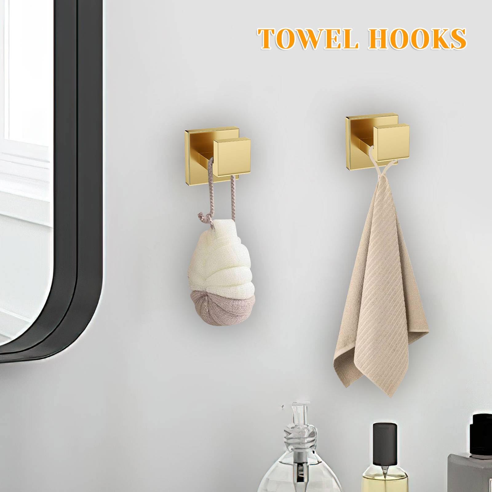 Juego de 5 toalleros de baño de Oro Cepillado, Soporte para Papel higiénico Mejorado con Estante, Acero Inoxidable para baño, Montaje en Pared de 23,6 Pulgadas.