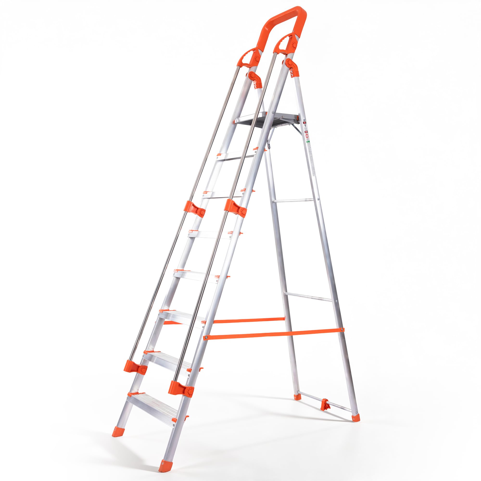 HOUZA Aluminium Ladder for Home 6 Steps Foldable with Railing & Anti-Skid Wide Steps | 6 Step Ladder for Home Use, Kitchen & Household | 250 Kg Load Capacity Folding Ladder | 5 Year Warranty (Orange) — Amazon image 24