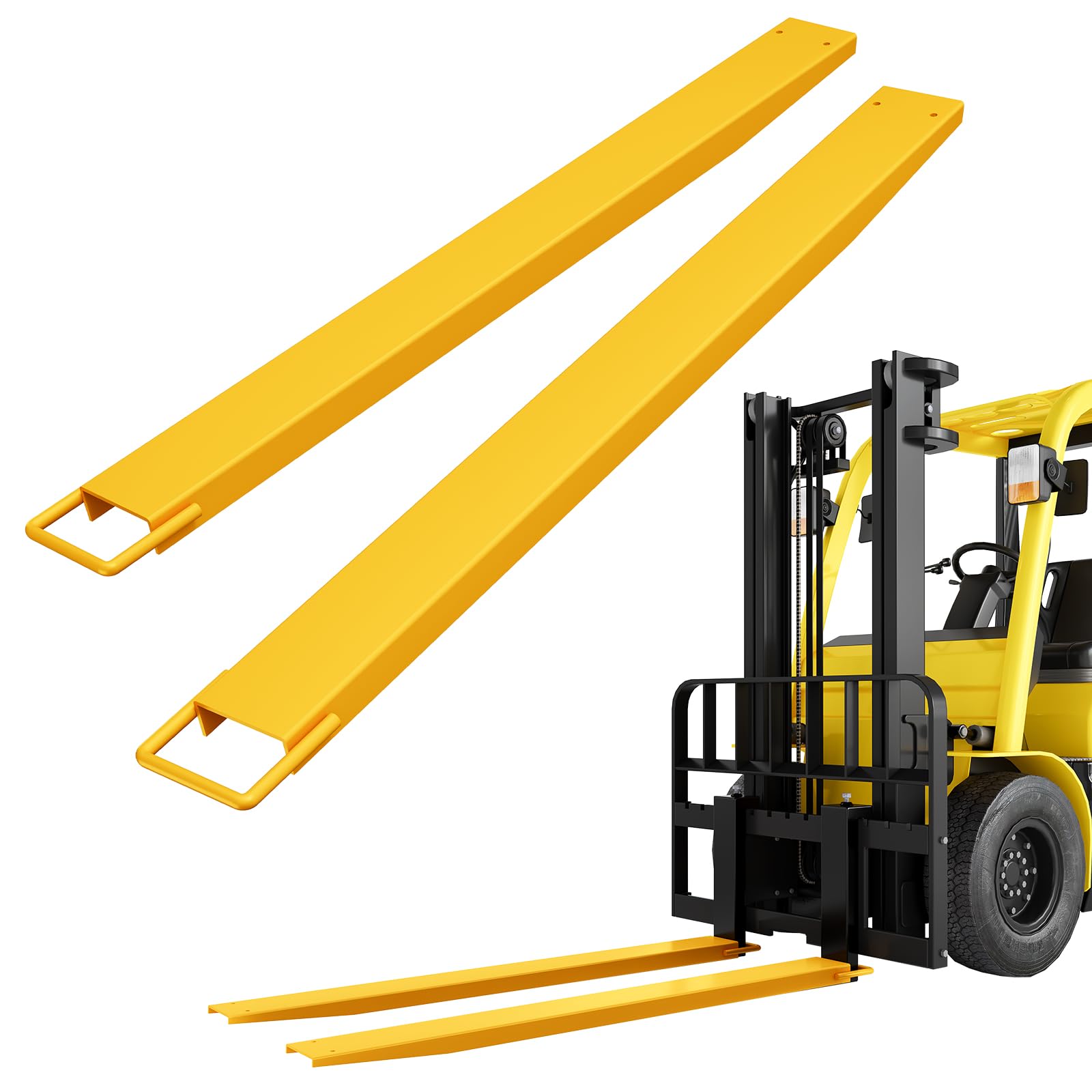 84" Forklift Extensions,5500 LBS Capacity Slip-on Design, 1 Pair Steel Fork Extensions with Tire Chain for Pallet Jack & Skid Steer