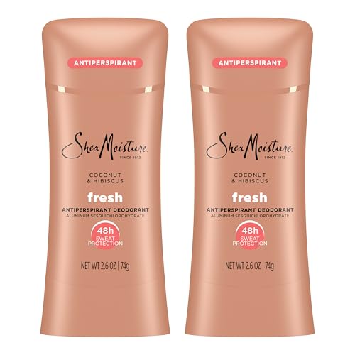 SheaMoisture Antiperspirant Deodorant Stick Fresh Coconut & Hibiscus 2 Count for 48HR Sweat & Odor Protection with No Parabens & No Mineral Oil 2.6 oz