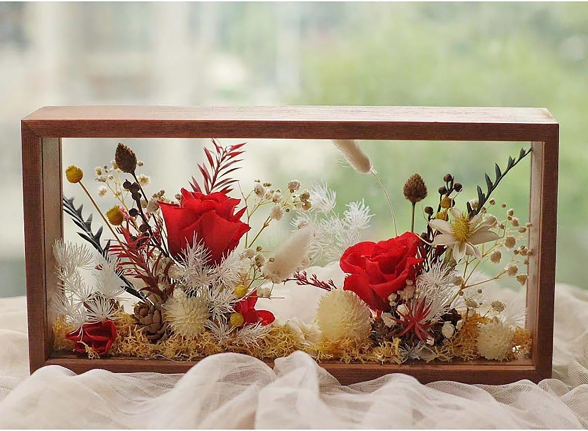 ECYC Ltd 10.23 x 5.11 in Rectangle Shadow Box Picture Frame Wooden Dried Flower Photo Frame Double Sided Acrylic Glass Shadow Box Dried Flower Display Case for Dried Flowers, Wedding Bouquet, Crafts