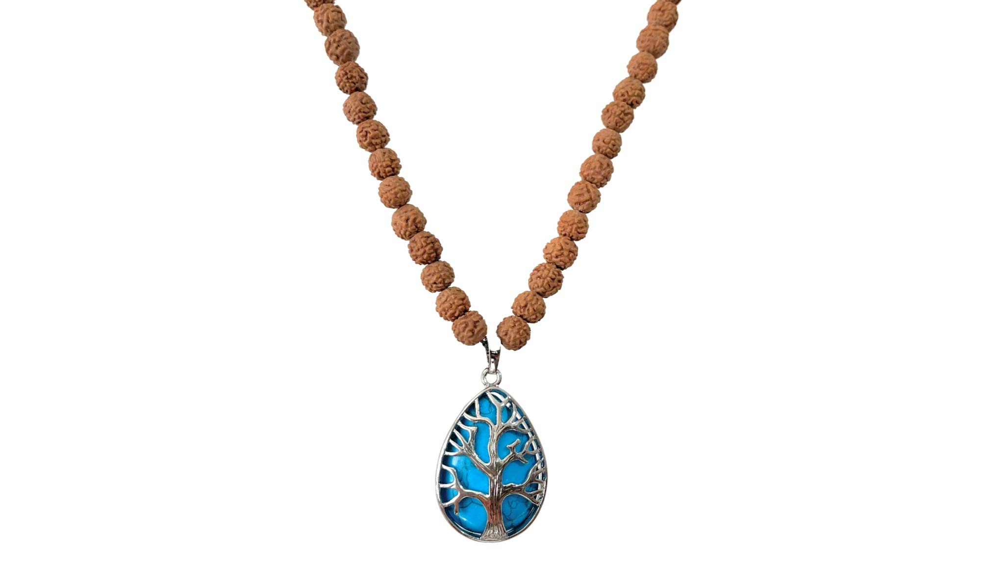 Z ZILLION CRAFTYoga and Meditation necklace mala 108 rudraksha bead with Tree of life shiny gemstone pedant. 7 chakra healing necklace for wellness and peace of mind. Hand made 8mm Himalayan bead used.