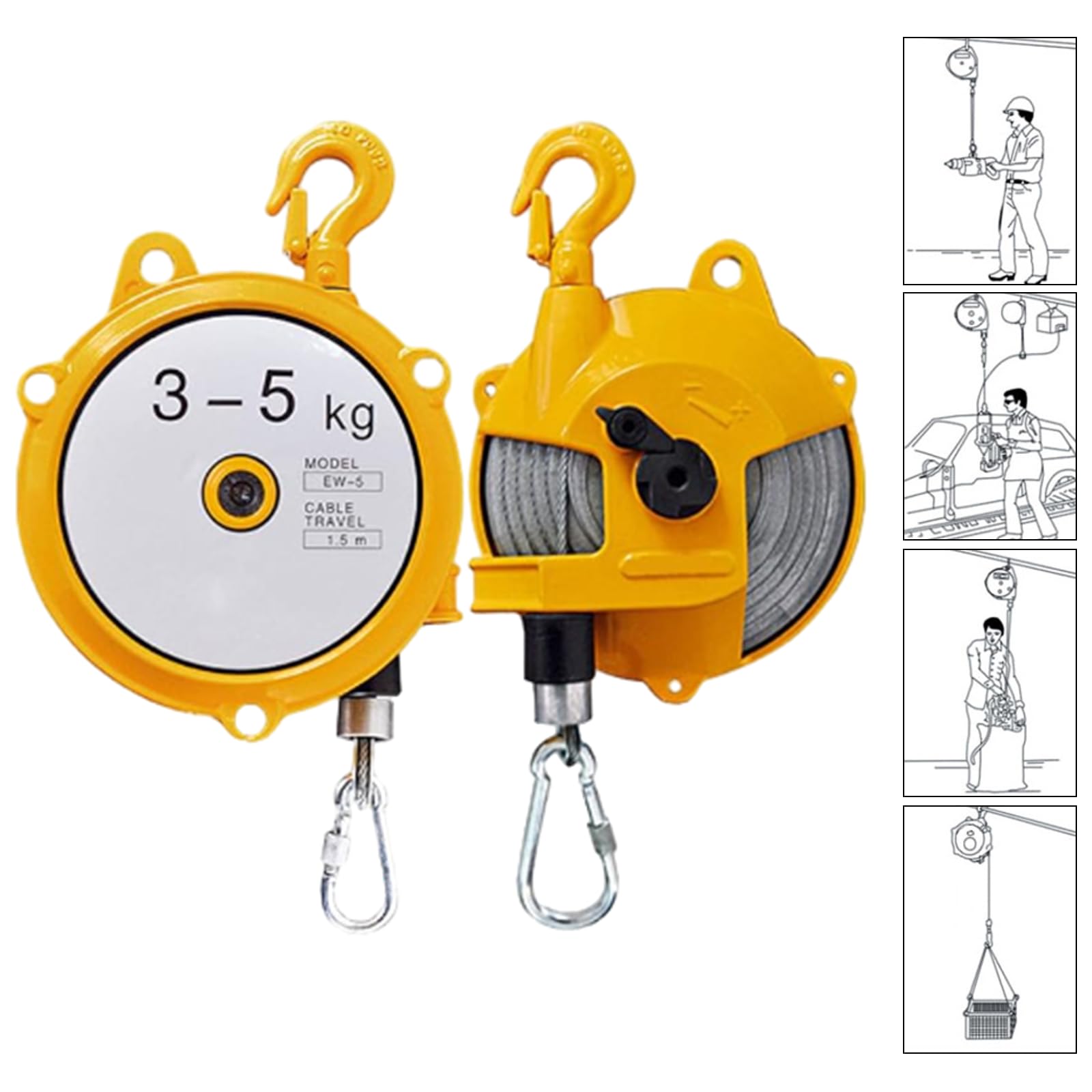 Spring Balancer Retráctil, Equilibrador de Resorte Retráctil con 1.5m Cable Acero, Balanceador de Resorte Retráctil para Línea de Montaje para Colgar y Fijar Herramientas(3-5kg)