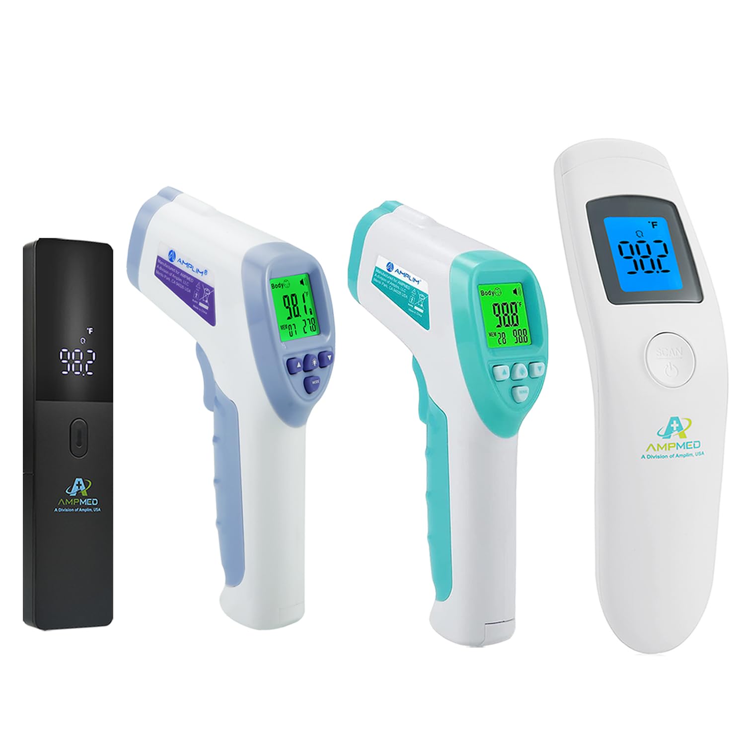 Amplim 4-Pack Hospital & Medical Grade Non Contact Digital Infrared Forehead Thermometer for Babies, Kids, and Adults.