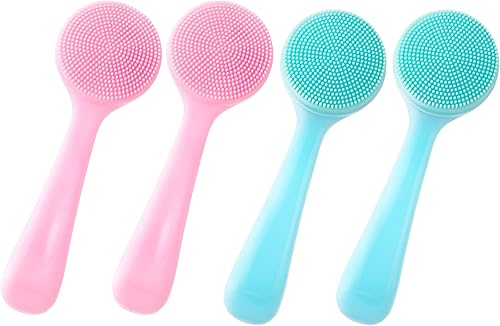 Paquete de 4 cepillos de limpieza facial manual de silicona, agradable a la piel, impermeable, limpiador exfoliante para puntos negros, espinillas,