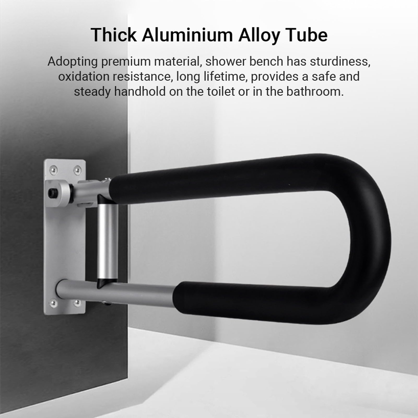 Pasamanos para inodoro, pasamanos abatible hacia arriba, antideslizante, caída, agarre de aleación de aluminio para personas mayores, baño, uso de cuidado de la salud en el hogar (Negro y Plata)